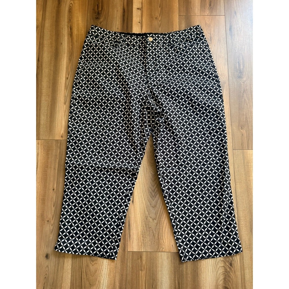 Khakis & Co Black White Geometric Capri Pants Cropped Women's 14 Wide‎ Leg Crop